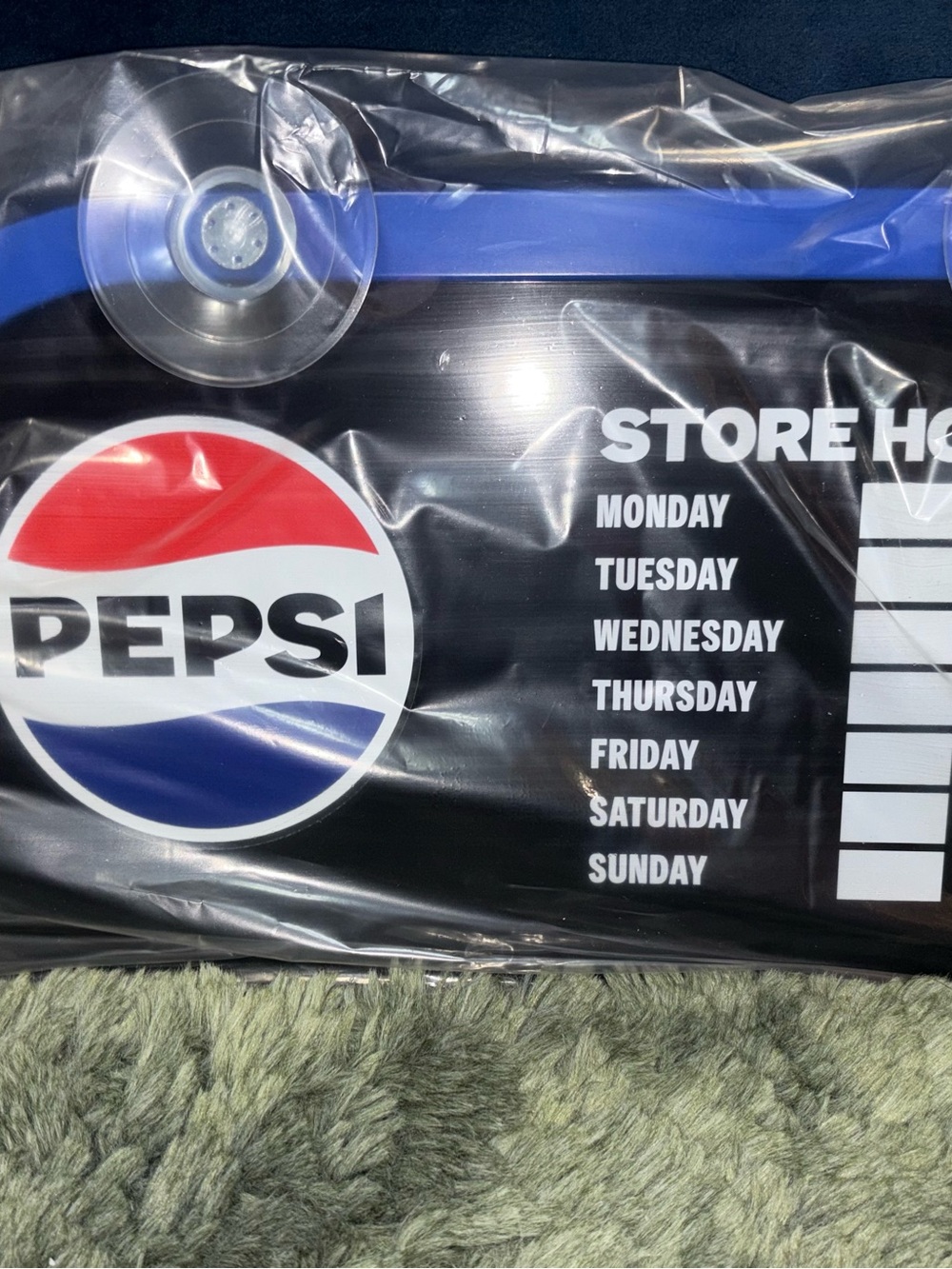Pepsi Store Hours Sign 18”x10” Suction Cups Double Sided (NEW)
